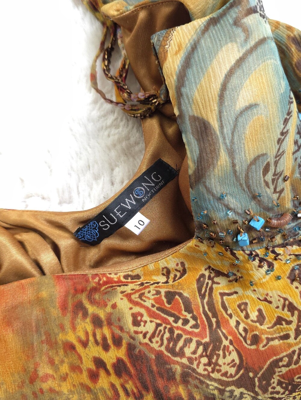 RARE Sue Wong Y2K Silk Beaded Siren Mermaid Slip Dress - Picture 3 of 7